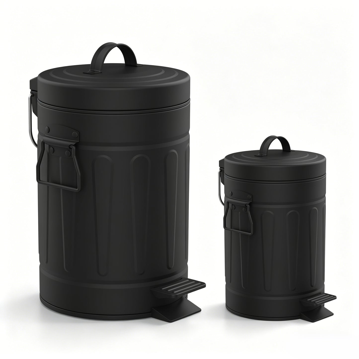 Innovaze 3.2 Gallon and 0.8 Gallon Round Step Bathroom and Office Black Metal Trash Can Set,Black