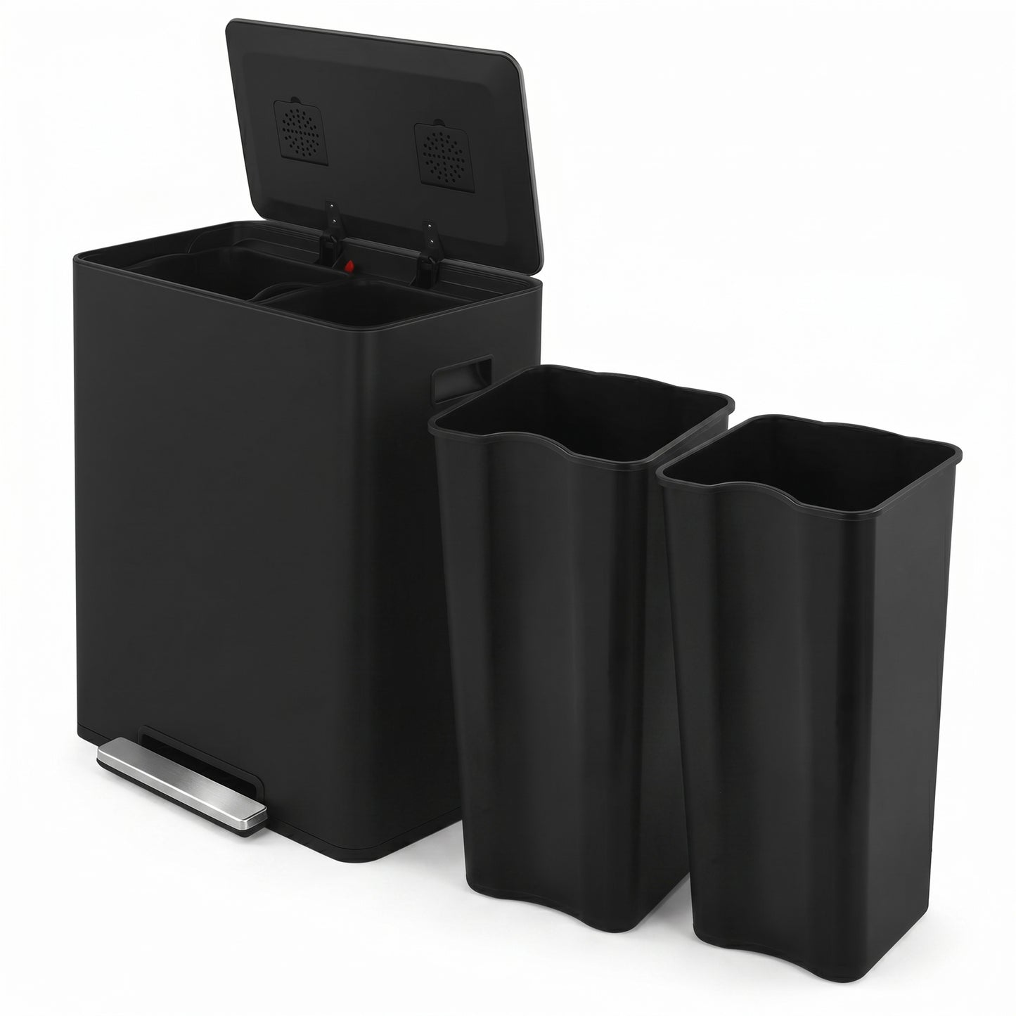 Innovaze 16/60L Gallon Stainless Steel Dual-Compartment Recycling Trash Can for Kitchen, Matte Black