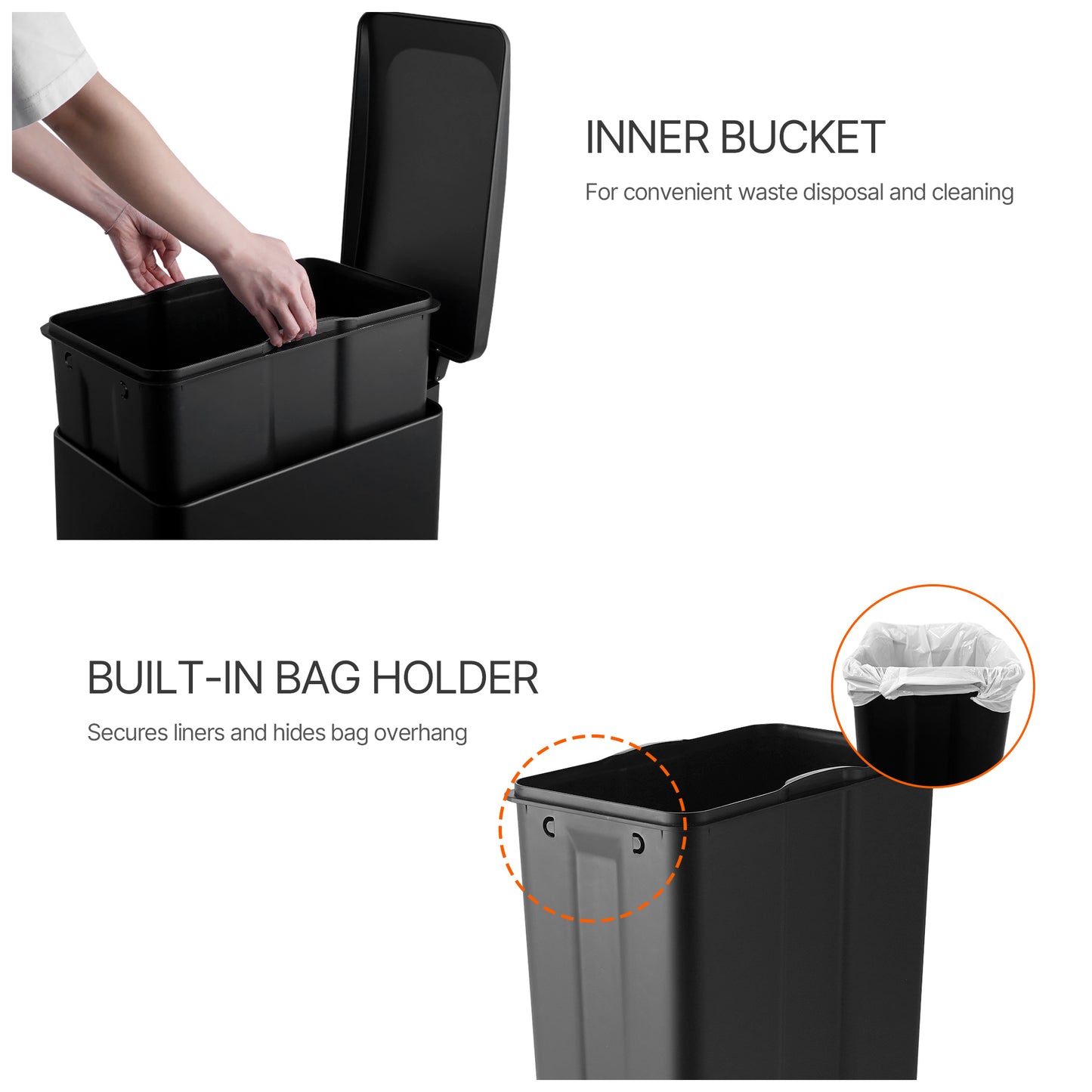 Innovaze 11.9 Gal./ 45 Liter Slim Stainless-Steel-Made Step-on kitchen Trash Can (Matt Black)