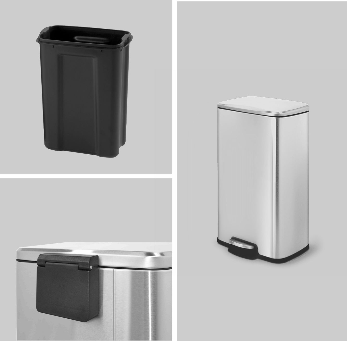 Innovaze 8 Gallon/30 Liter Rectangular Stainless Steel Step-on Trash Can for Kitchen office, Silver