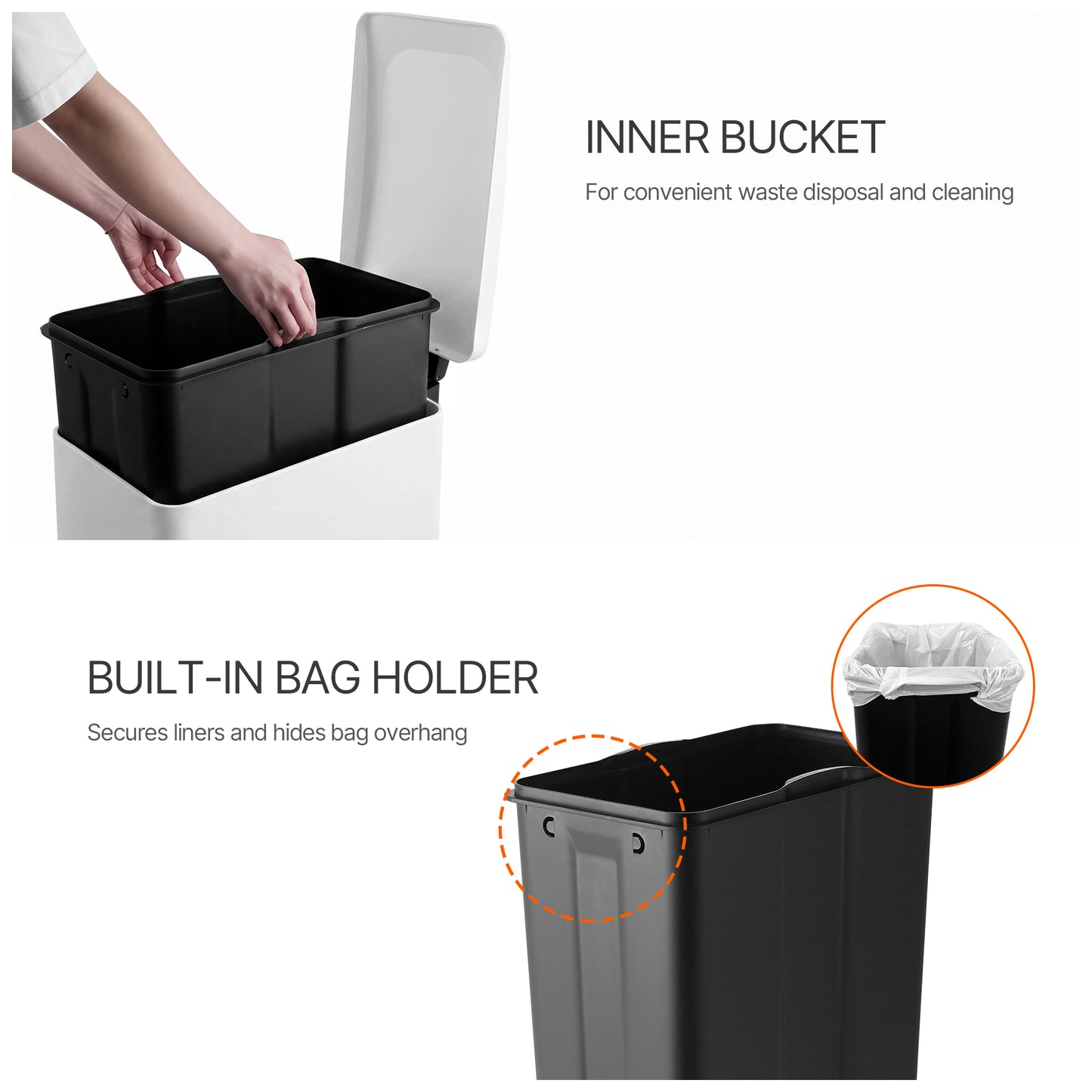 Innovaze 11.9 Gal./ 45 Liter Slim Stainless-Steel-Made Step-on kitchen Trash Can (Matt White)