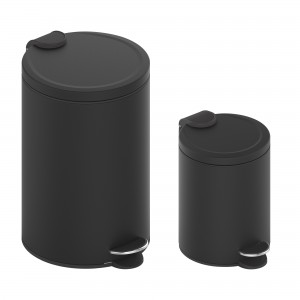 Round Series-Innovaze USA-3.2 Gallon and 0.8 Gallon Stylish Black Step-On Wastebaskets with Lids