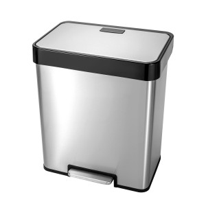 Large (40L-50L)-Innovaze USA-Rectangular Stainless Steel Recycle Step On Trash Can With 20 liter + 20 liter Dual Compartments