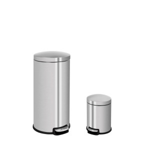 Round Series-Innovaze USA-8 Gal./30-Liter and 1.3 Gal./5-Liter fingerprint free brushed stainless steel trash can set