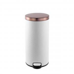 Collections-Innovaze USA-8 Gal./30 Liter White Metal Round Shape Step-on Trash Can with Diamond body design for Kitchen