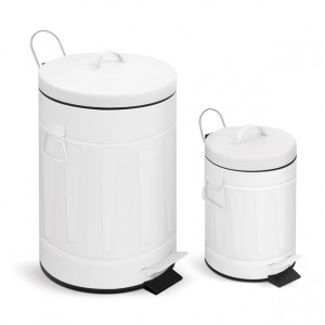 Round Series-Innovaze USA-3.2 gal./12 Liter and 0.8 gal./3 Liter Round Bathroom and Office White Color Metal Trash Can Set