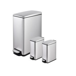 Collections-Innovaze USA-11.9 Gallon/ 45 Liter + Two 1.6 Gallon/6 Liter Rectangular Step-on Trash Can Set For Bathroom and Kitchen