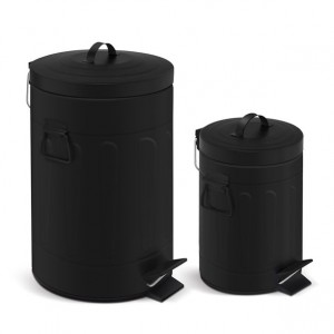 Round Series-Innovaze USA-3.2 gal./12 Liter and 0.8 gal./3 Liter Round Bathroom and Office Black Color Metal Trash Can Set