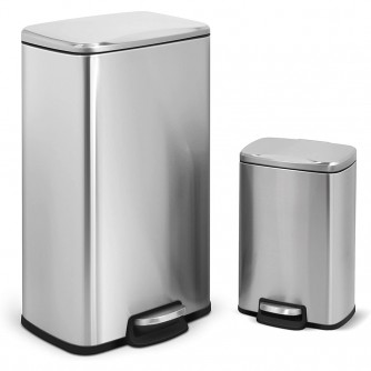 Innoveze USA | Innovation For Quality and Design-8 Gal./30-Liter and 1.3 Gal./5-Liter Stylish Rectangular Shape Stainless Steel Trash Can Set