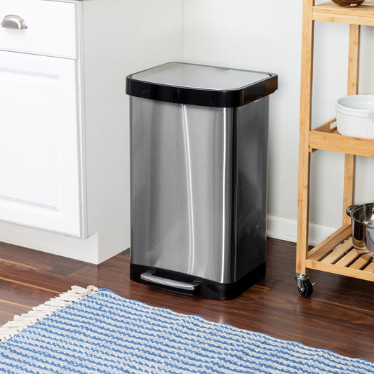 Innovaze 14.5 Gallon Trash Can, Stainless Steel Rectangular Step on Kitchen Garbage Can, Silver