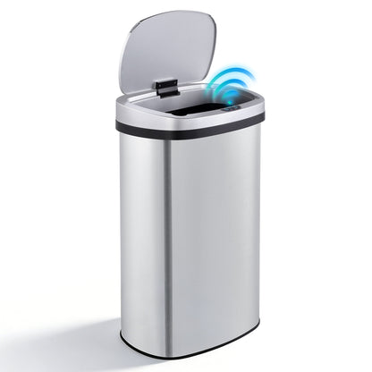 Innovaze 15.85 Gallon Trash Can with Plastic Lid, Motion Sensor Touchless Kitchen Trash Can, Stainless Steel