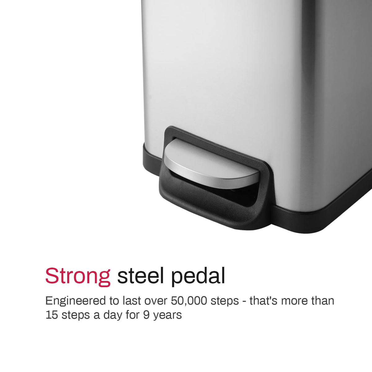 Innovaze 11.9 Gallon Trash Can, Stainless Steel Step on Slim Kitchen Garbage Can, Silver
