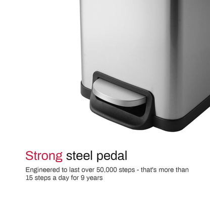 Innovaze 11.9 Gallon Trash Can, Stainless Steel Step on Slim Kitchen Garbage Can, Silver