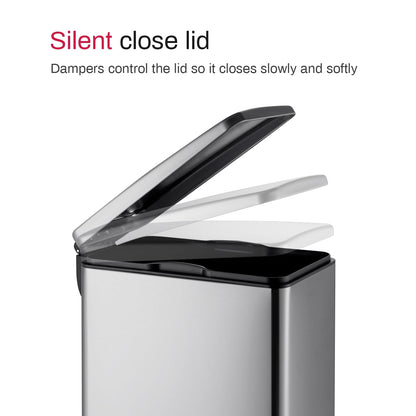 Innovaze 11.9 Gallon Trash Can, Stainless Steel Step on Slim Kitchen Garbage Can, Silver