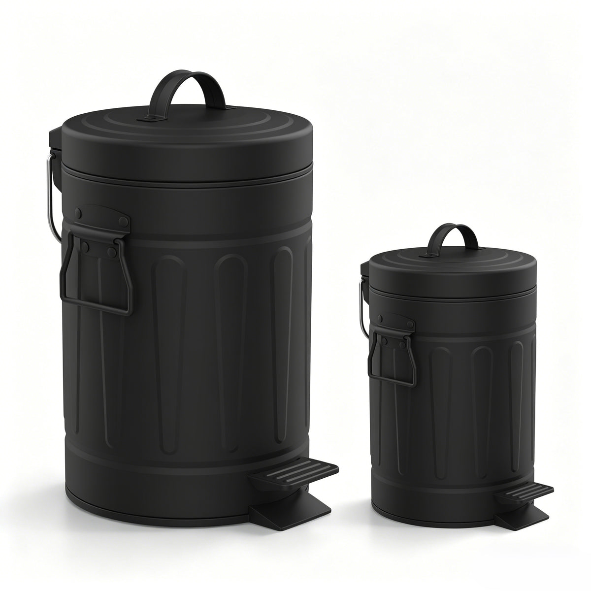 Innovaze 3.2 Gallon and 0.8 Gallon Round Step Bathroom and Office Black Metal Trash Can Set，Black