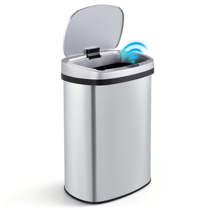 Innovaze 13 Gallon/ 50 Liter Motion Sensor Trash Can, Stainless Steel Oval Kitchen Garbage Can Durable Plastic Lid , Includes 45 Trash Bags, Silver
