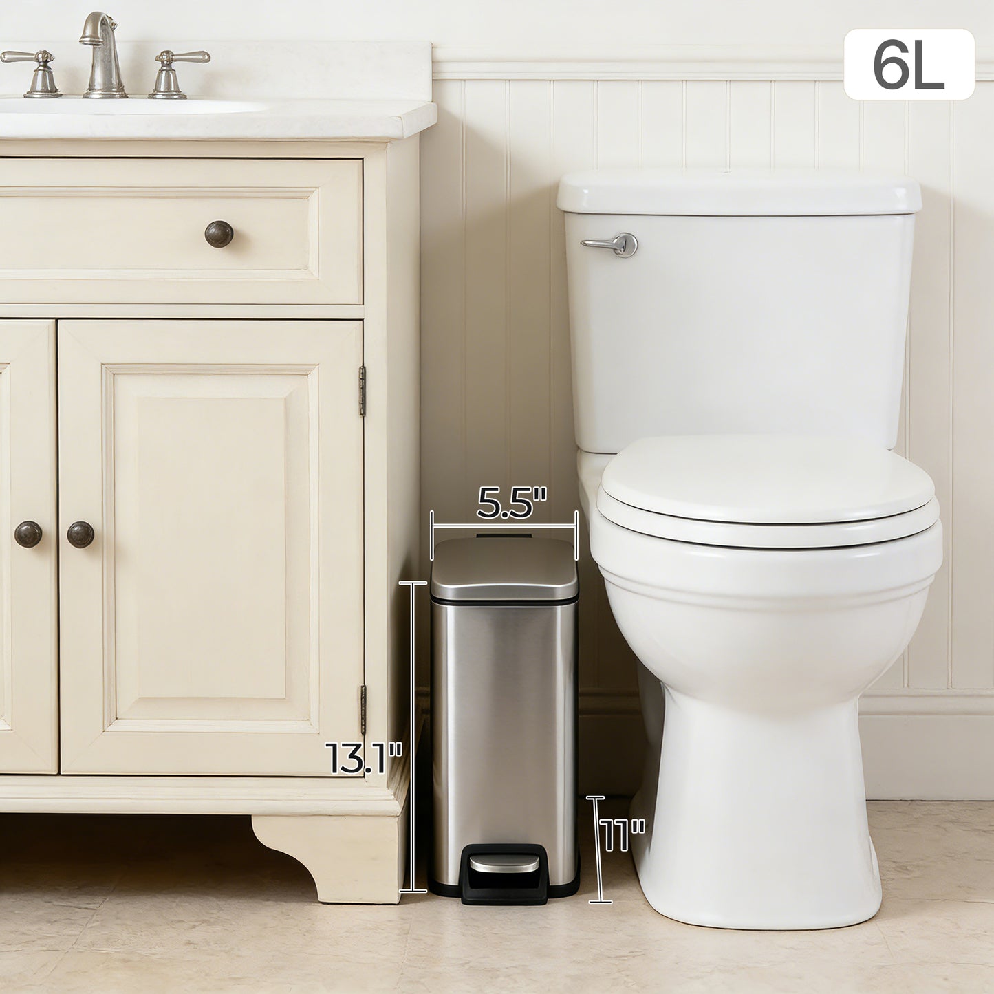Innovaze 11.9 gal + Two 1.6 gal Slim Trash Can Combo, Stainless Steel Step Kitchen and Bathroom Garbage Can Set