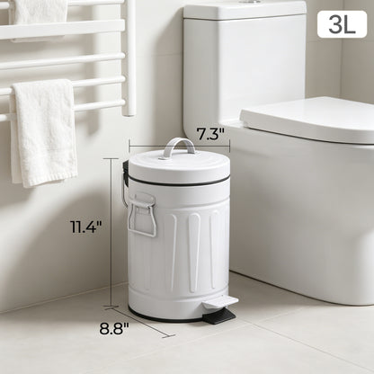 Innovaze 3.2 Gallon and 0.8 Gallon Round Bathroom and Office White Metal Step Trash Can Set