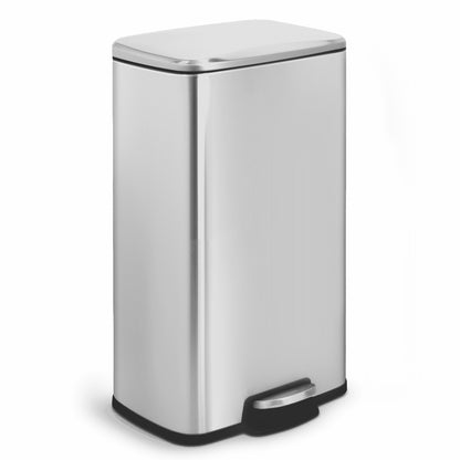 Innovaze 8 Gallon/30 Liter Rectangular Stainless Steel Step-on Trash Can for Kitchen office, Silver