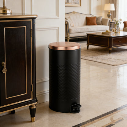 Innovaze 8 gal./30 Liter Carbon Steel Round Step-on Trash Can with Diamond Body for Kitchen, Black