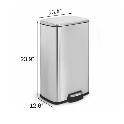 Innovaze 8 Gallon/30 Liter Rectangular Stainless Steel Step-on Trash Can for Kitchen office, Silver