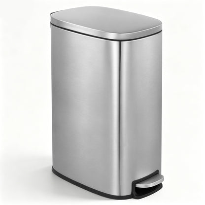 Innovaze 13 Gallon/50 Liter Slim Stainless Steel Step-on Trash Can for Kitchen Laundry Room, Silver