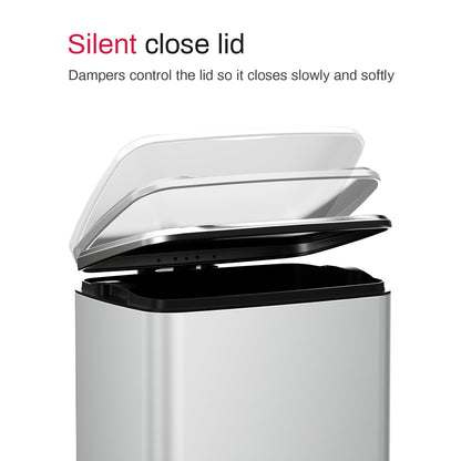 Innovaze 8 Gallon/30 Liter Rectangular Stainless Steel Step-on Trash Can for Kitchen office, Silver