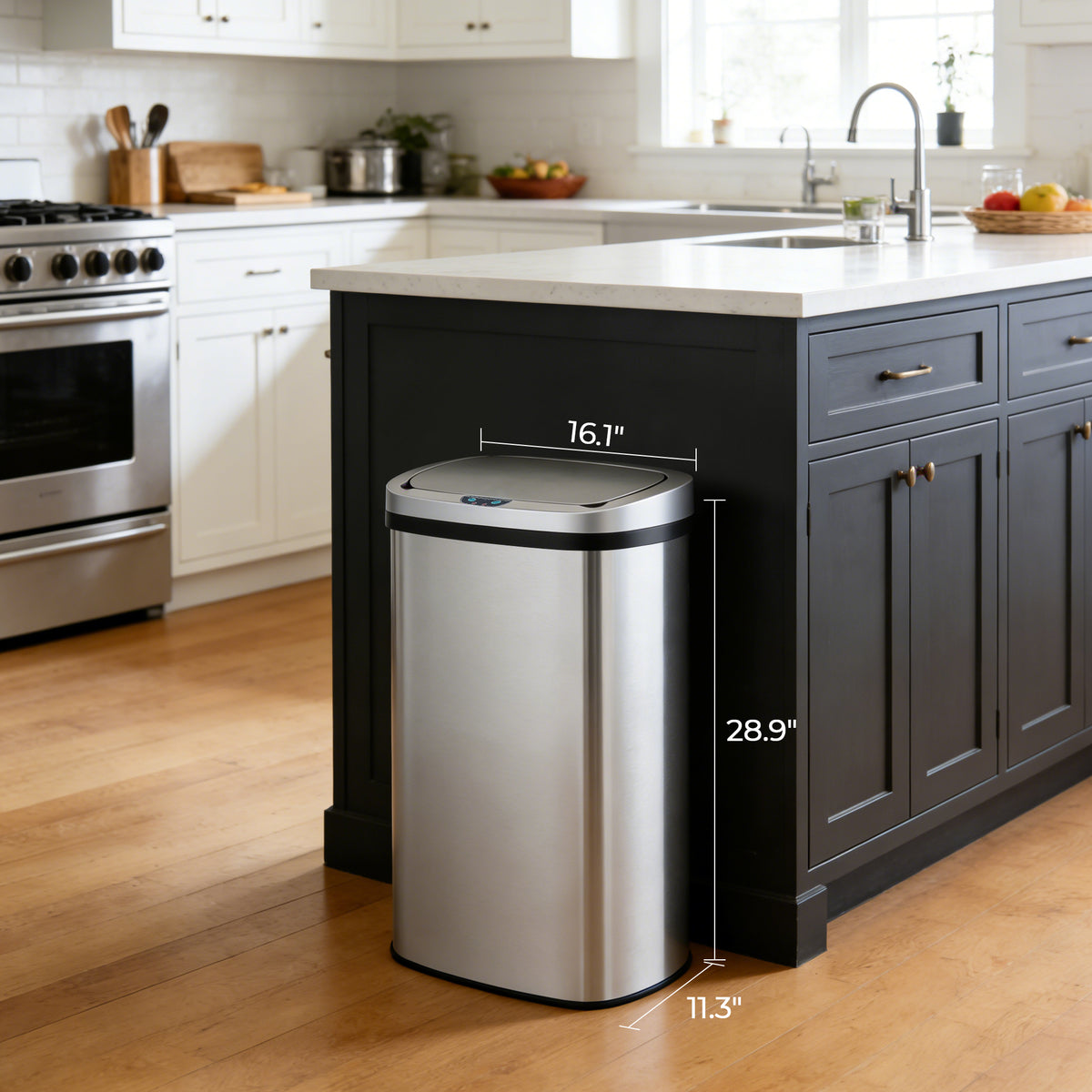 Innovaze 15.85 Gallon Trash Can with Plastic Lid, Motion Sensor Touchless Kitchen Trash Can, Stainless Steel