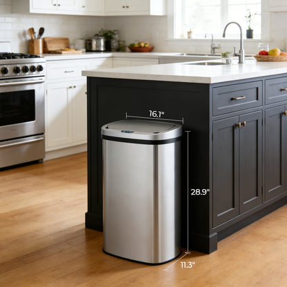 Innovaze 15.85 Gallon Trash Can with Plastic Lid, Motion Sensor Touchless Kitchen Trash Can, Stainless Steel