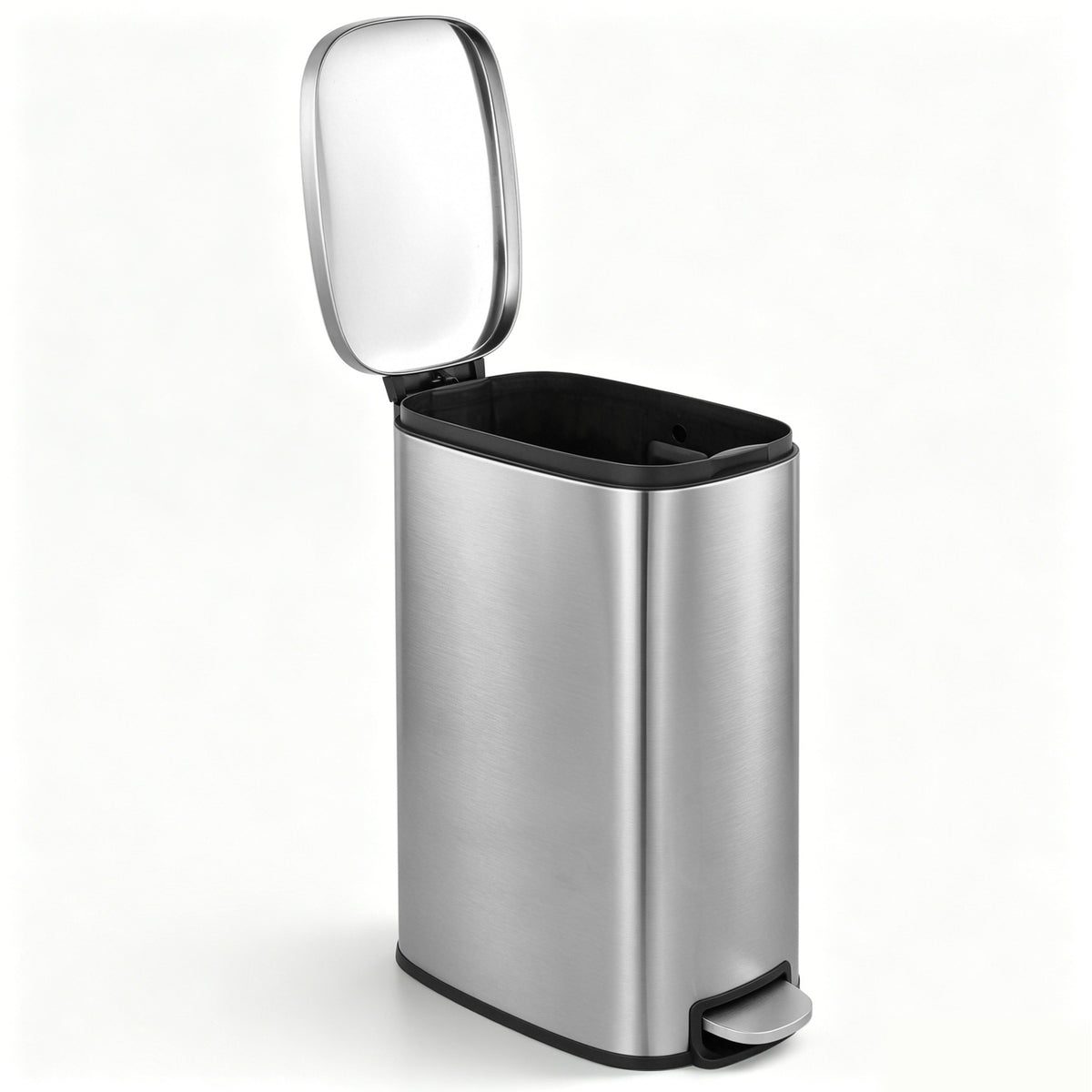 Innovaze 13 Gallon/50 Liter Slim Stainless Steel Step-on Trash Can for Kitchen Laundry Room, Silver