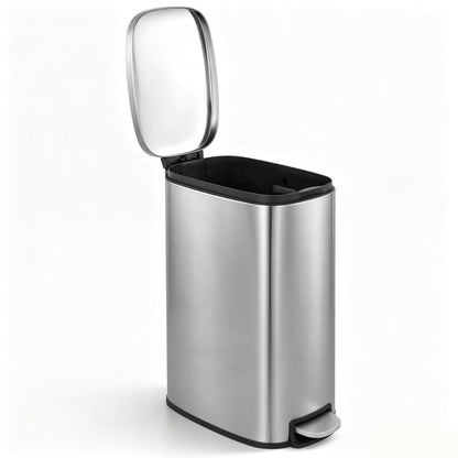 Innovaze 13 Gallon/50 Liter Slim Stainless Steel Step-on Trash Can for Kitchen Laundry Room, Silver