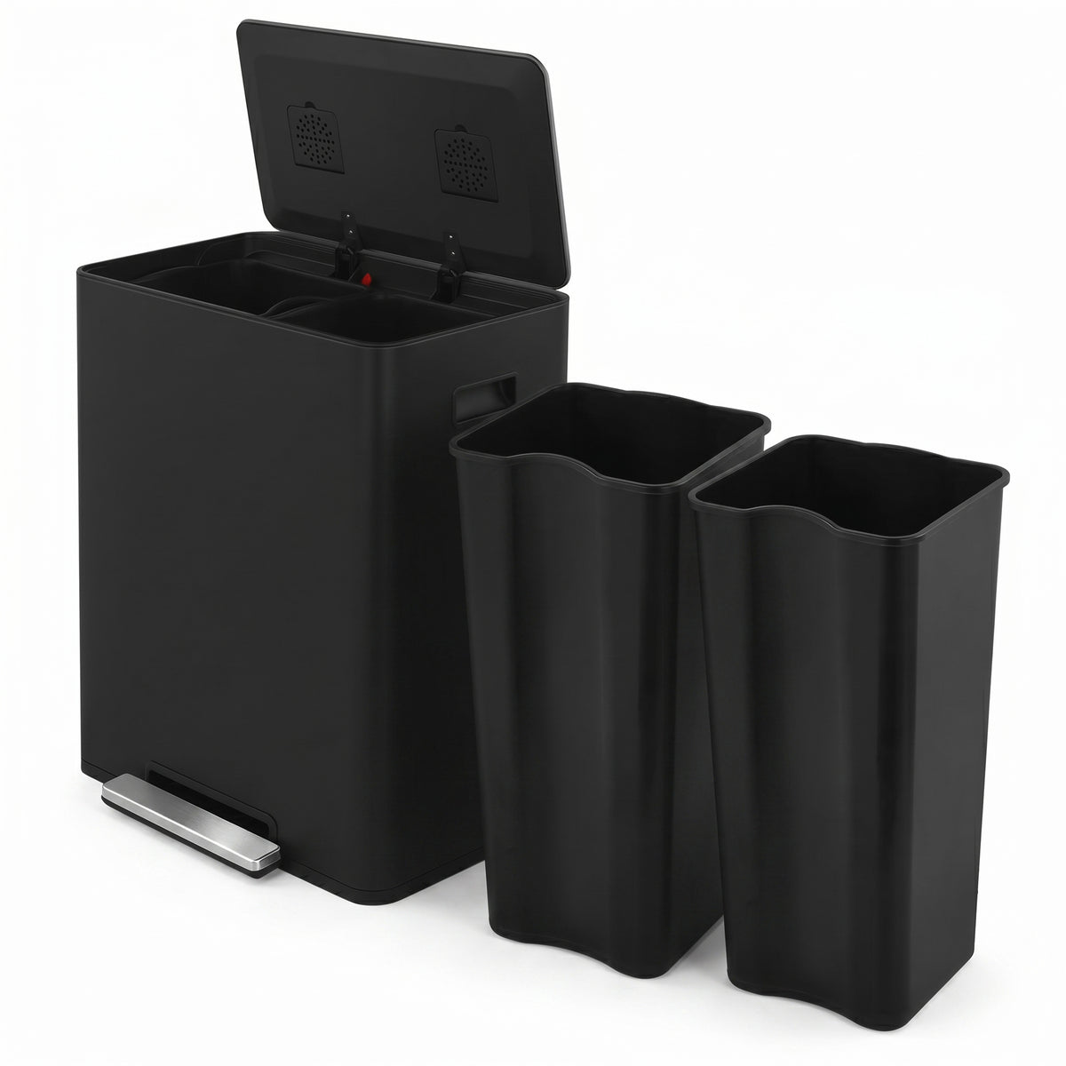 Innovaze 16/60L Gallon Stainless Steel Dual-Compartment Recycling Trash Can for Kitchen, Matte Black