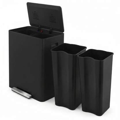 Innovaze 16/60L Gallon Stainless Steel Dual-Compartment Recycling Trash Can for Kitchen, Matte Black