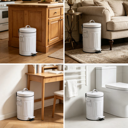 Innovaze 3.2 Gallon and 0.8 Gallon Round Bathroom and Office White Metal Step Trash Can Set