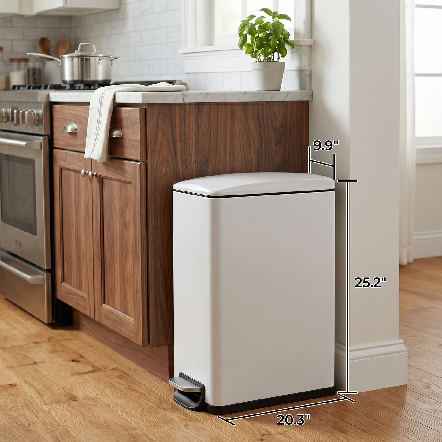Innovaze 11.9 Gal./ 45 Liter Slim Stainless-Steel-Made Step-on kitchen Trash Can (Matt White)