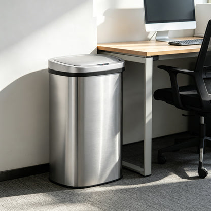 Innovaze 15.85 Gallon Trash Can with Plastic Lid, Motion Sensor Touchless Kitchen Trash Can, Stainless Steel