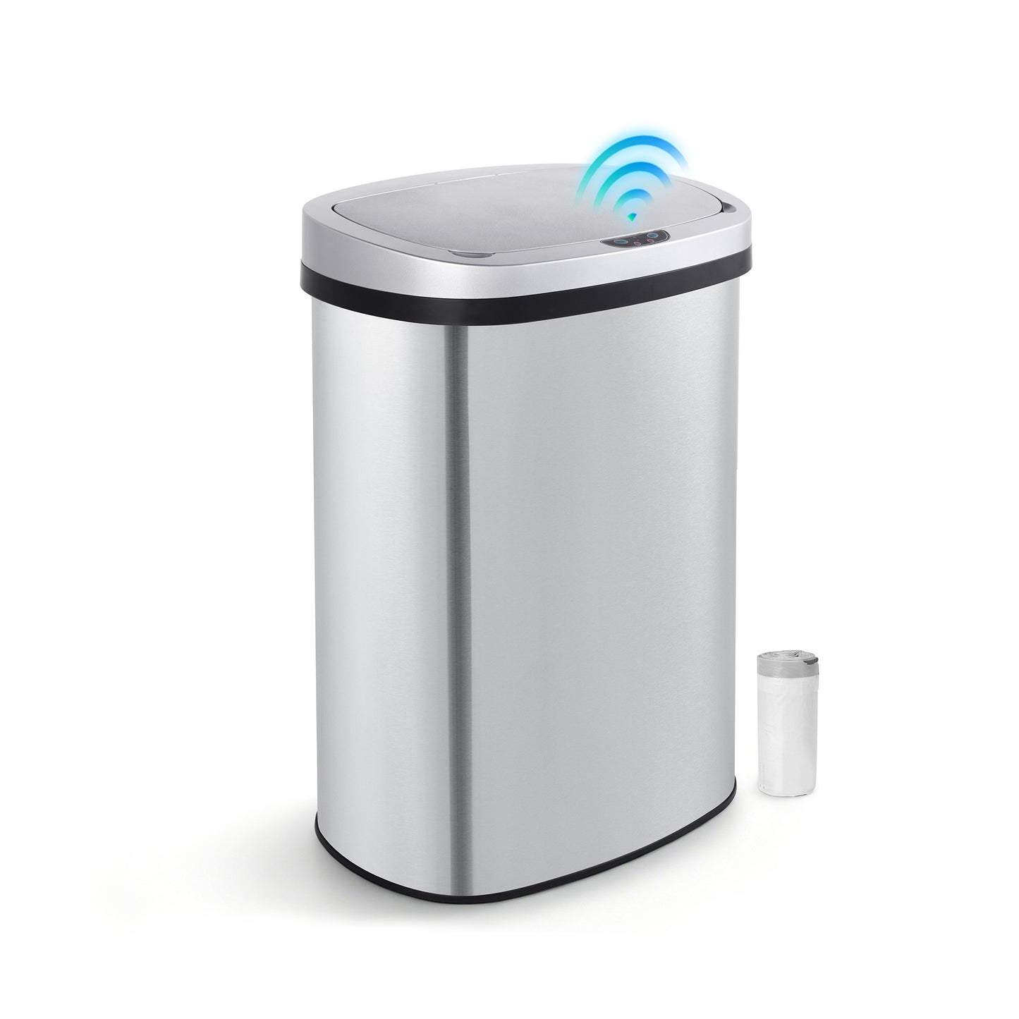Innovaze 13 Gallon/ 50 Liter Motion Sensor Trash Can, Stainless Steel Oval Kitchen Garbage Can Durable Plastic Lid , Includes 45 Trash Bags, Silver