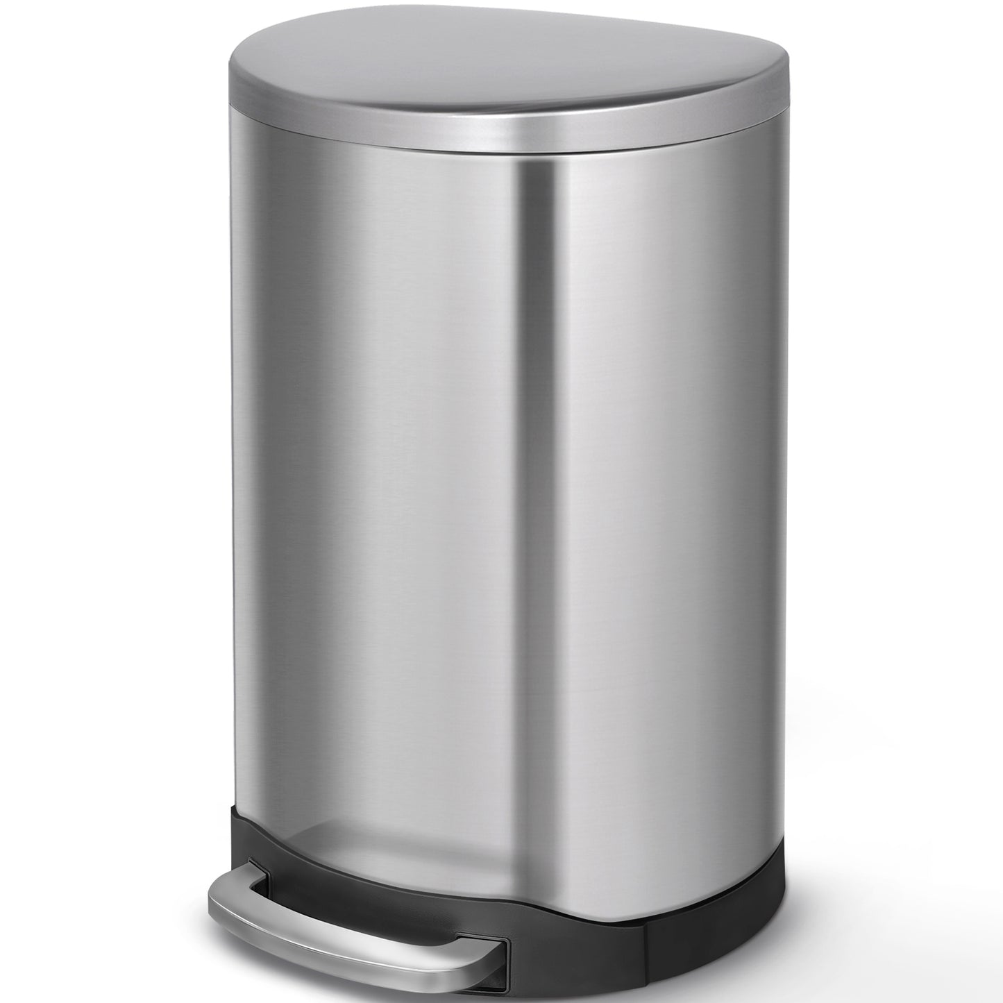 Innovaze 10.6 Gallon/40 Liter Stainless Steel Step Trash Can, Space-Saving Semi-Round Kitchen Trash Can, Silver