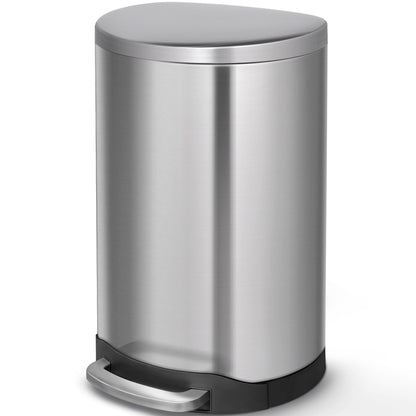 Innovaze 10.6 Gallon/40 Liter Stainless Steel Step Trash Can, Space-Saving Semi-Round Kitchen Trash Can, Silver