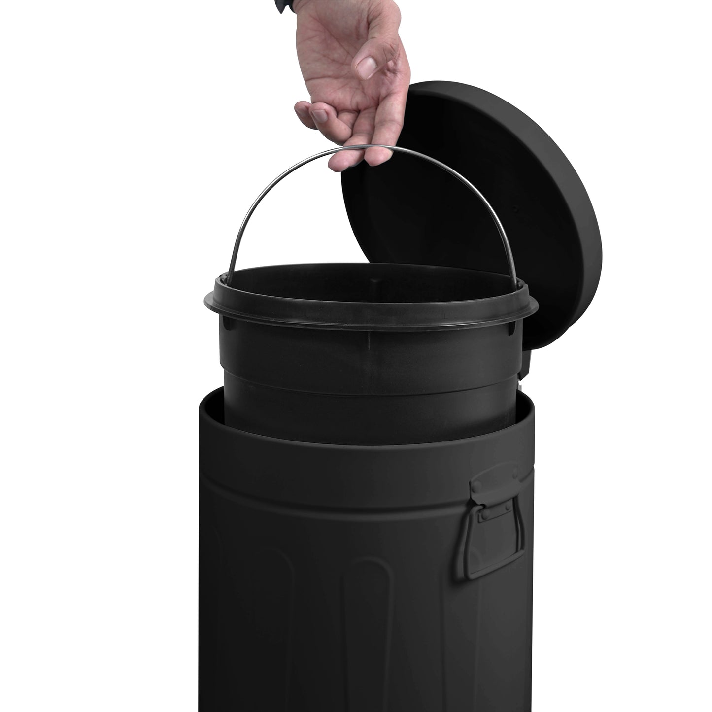 Innovaze 3.2 Gallon and 0.8 Gallon Round Step Bathroom and Office Black Metal Trash Can Set，Black