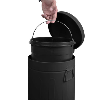 Innovaze 3.2 Gallon and 0.8 Gallon Round Step Bathroom and Office Black Metal Trash Can Set，Black