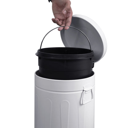 Innovaze 3.2 Gallon and 0.8 Gallon Round Bathroom and Office White Metal Step Trash Can Set