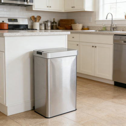 Innovaze 16 Gallon Stainless Steel Slim Motion Sensor Trash Can with Plastic Butterfly Lid, Includes 26 Trash Bags, Silver