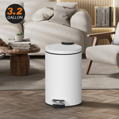 Innovaze 3.2 and 0.8 Gallon Trash Can Combo, Round Step On Office and Bathroom Trash Can, White