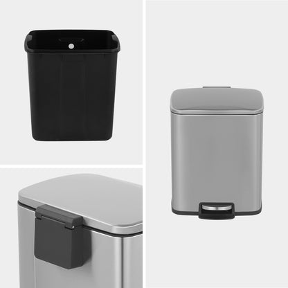 Innovaze 5.3 Gallon/20 Liter Rectangular Stainless Steel step-on Trash Can for bathroom, Office, Bedroom, Silver