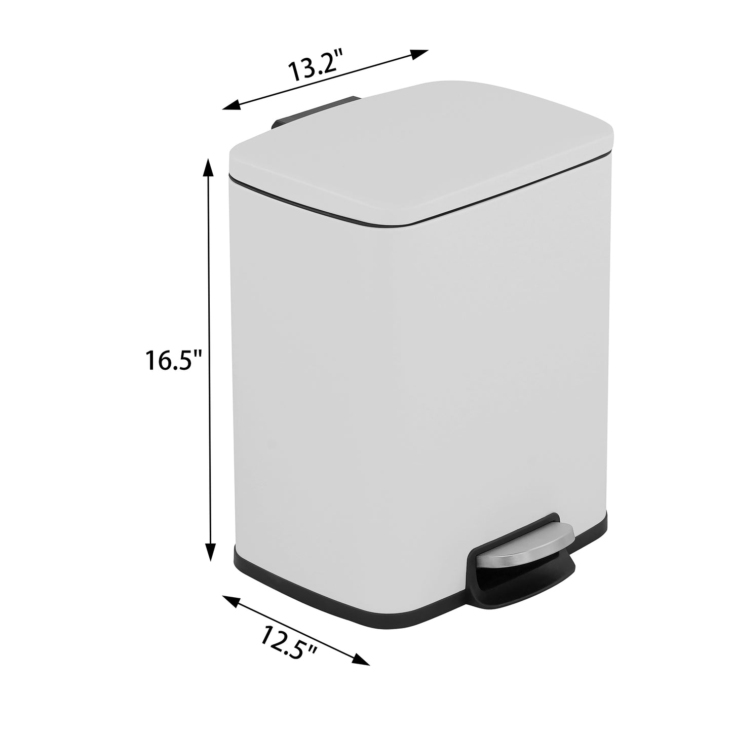 Innovaze 5.3 Gallon/20 Liter Rectangular Stainless Steel step-on Trash Can for bathroom, bedroom, office, Matte White