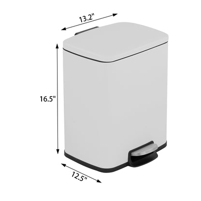 Innovaze 5.3 Gallon/20 Liter Rectangular Stainless Steel step-on Trash Can for bathroom, bedroom, office, Matte White