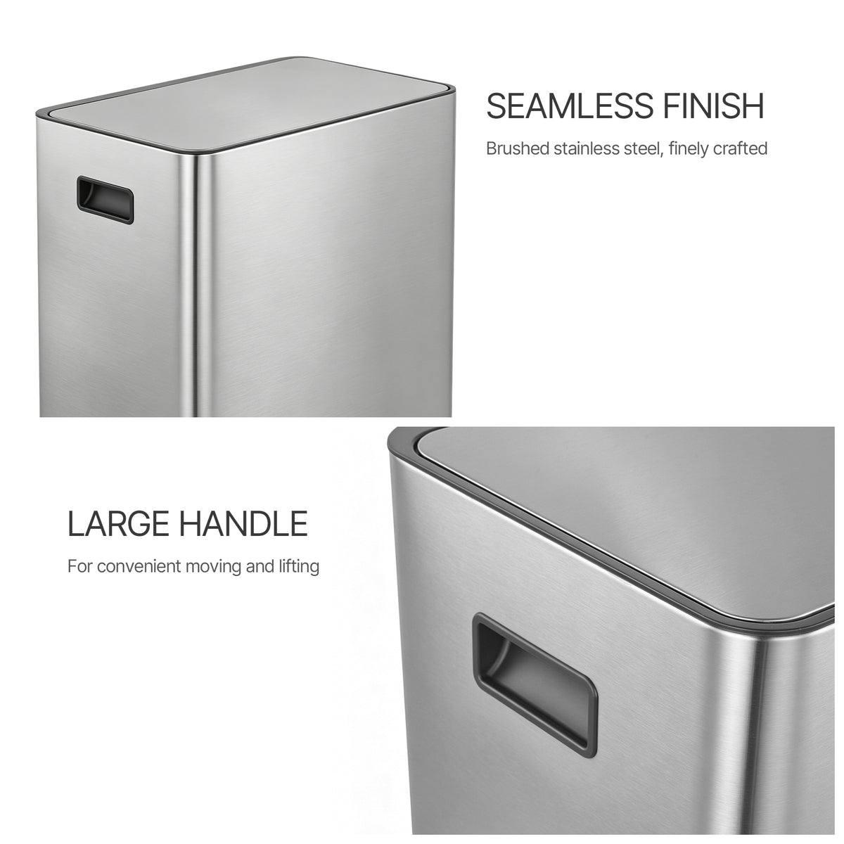 Innovaze 16 Gallon Stainless Steel Kitchen Trash Can, Dual 30L Compartments with Soft-Close Lid, Foot Pedals, Removable Buckets & Fingerprint-Resistant Finish, Silver
