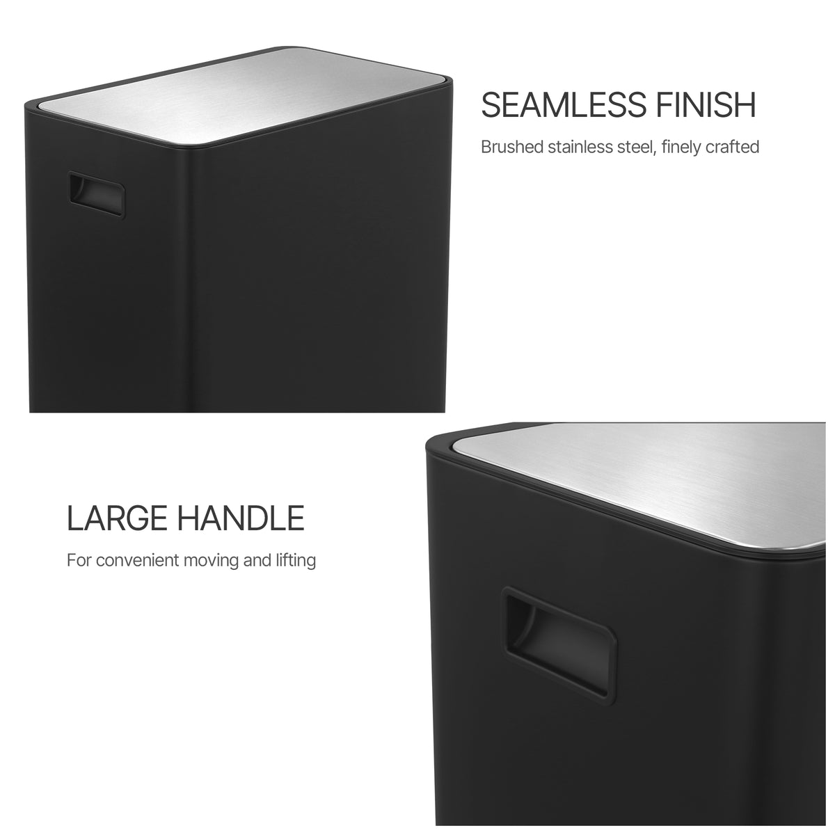 Innovaze 16/60L Gallon Stainless Steel Dual-Compartment Recycling Trash Can for Kitchen, Matte Black