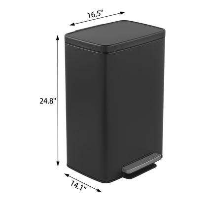 Innovaze 13 Gallon/50 Liter Rectangular Stainless Steel Step-on Trash Can for Kitchen, Matte Black
